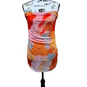 Princess Polly Orange pink multi mini dress  Mesh slim fitting size 12 baddie